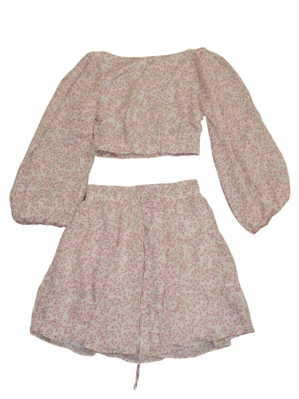 Floral Pink Two-Piece Crop Top and Skirt Set